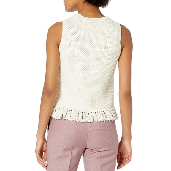 Theory Meenara Crosshatched Knit Tank Sweater Fringe Tassel Boho Bohemian Woven - Picture 14 of 15